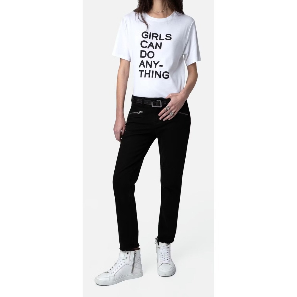 Zadig & Voltaire Black Ava Perm Jeans Raw Hem Moto Cropped Zipper Pocket Sz 24